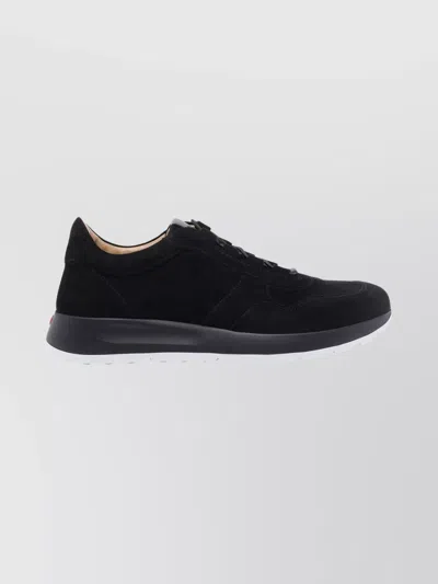 Tod's Round Toe Low Top Suede Sneakers With Rubber Sole In Black