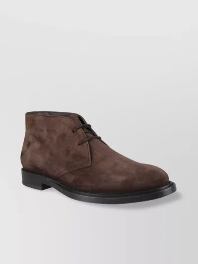 Tod's Round Toe Suede Ankle Boots In Brown