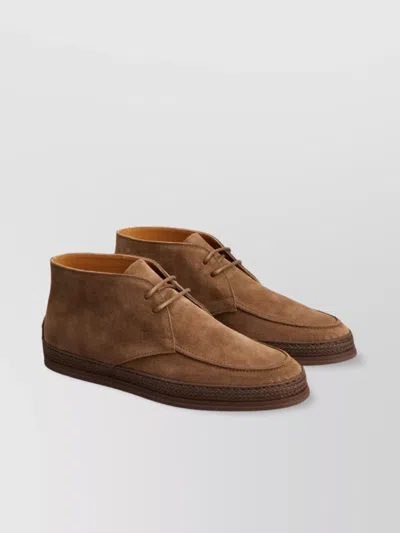 Tod's Round Toe Suede Ankle Boots With Rubber Sole In Brown