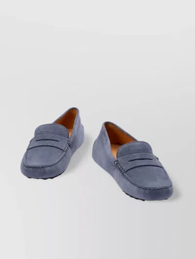 Tod's Round Toe Suede Finish Loafers In Purple