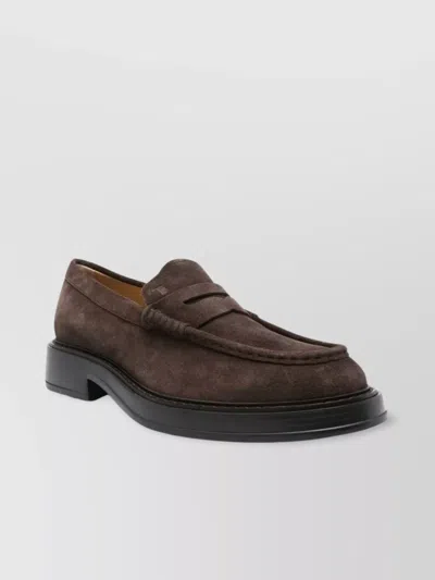 Tod's Round Toe Suede Finish Loafers With Rubber Sole