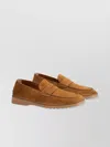 Tod's Round Toe Suede Loafers With Penny Slot