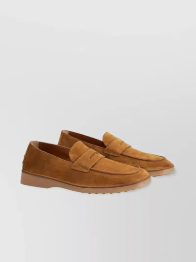 Tod's Round Toe Suede Loafers With Penny Slot