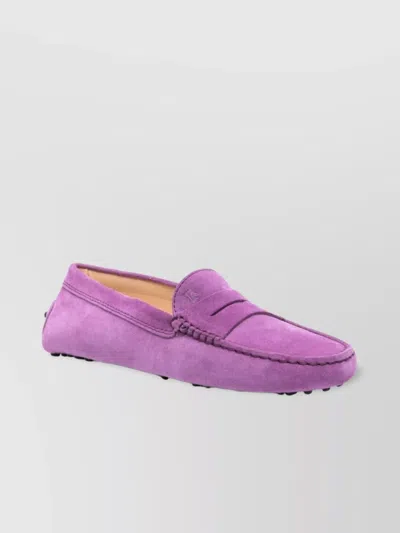 Tod's Round Toe Suede Loafers With Penny Strap In Purple