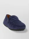 Tod's Round Toe Suede Loafers With Rubber Sole In Blue