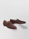 Tod's Round Toe Suede Loafers With Stitched Detailing In Brown