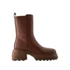 TOD'S RUBBER TRONCHETTO BOOTS - LEATHER - BROWN