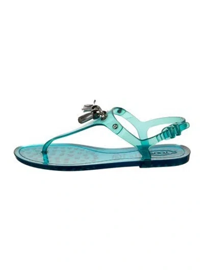 Pre-owned Tod's Rubber T-strap Sandals In Blue