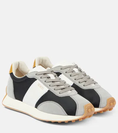 Tod's Suede-trimmed Sneakers In Grey Black White