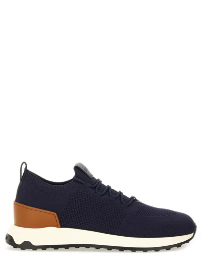 Tod's Technical Knit With Calf Leather Sneaker In Animal Print