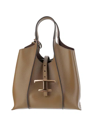 Tod's Mini Leather Shopping Bag In Brown