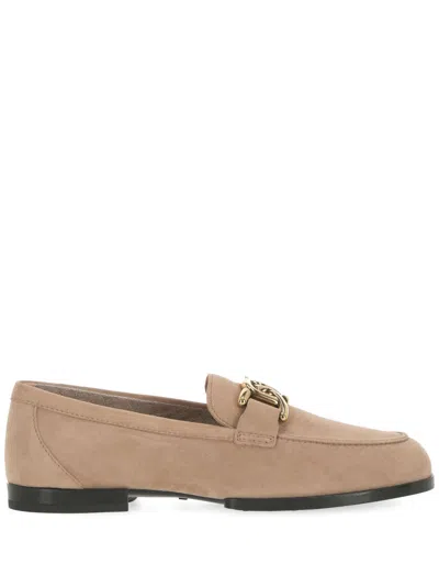 Tod's Moccasin In Nubuck With Metal Chain In Neutral