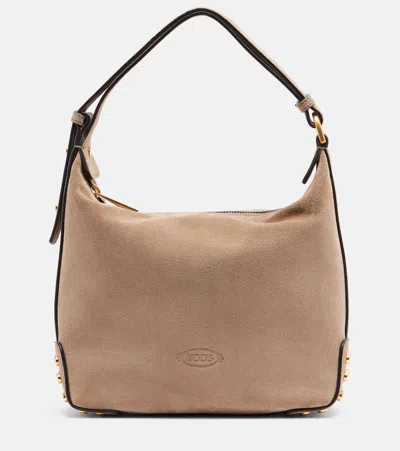 Tod's Sacca Mini Suede Shoulder Bag In Sand