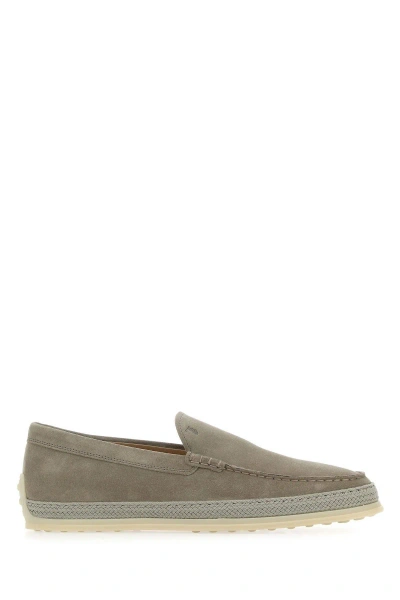 Tod's Sage Green Suede Loafers In Neutral