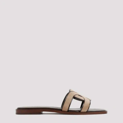 Tod's Tobacco Suede And Leather Sandal In Nude & Neutrals