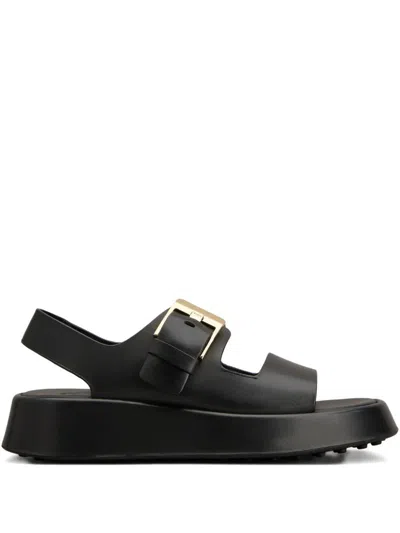 Tod's Leather Sandals With Double Strap And Maxi Buckle In Black