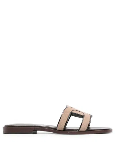 Tod's Bicolor Chain Slide Sandals In Beige