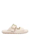 Tod's Wide Strap Buckle Leather Sandals In White