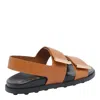 Tod's Calfskin Sandals With Wide Straps In Brown