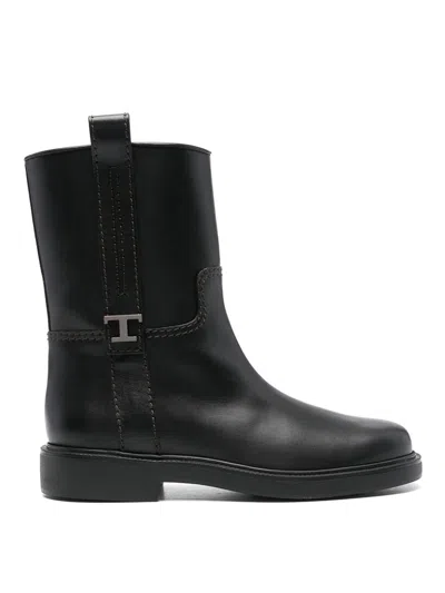 Tod's Refined Black Leather Ankle Boots With Block Heel