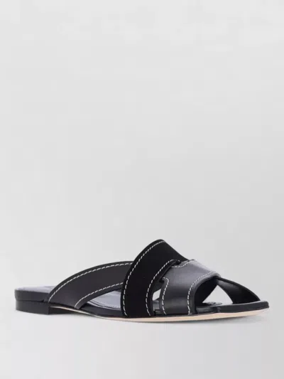 Tod's Sandals Open Toe Flat Sole Cross Strap In Black