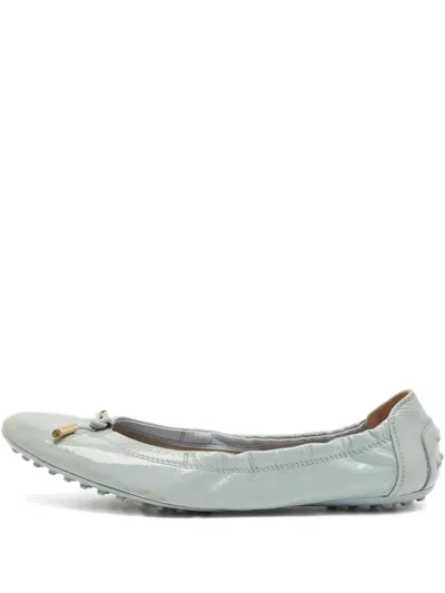 Pre-owned Tod's Scrunch Leather Ballerina Flats In Gray