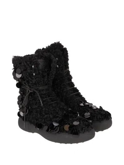 TOD'S SEQUIN-EMBELLISHED SHEARLING-EFFECT BOOTS