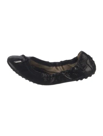 Pre-owned Tod's Sequins Tweed Pattern Ballet Flats In Blue