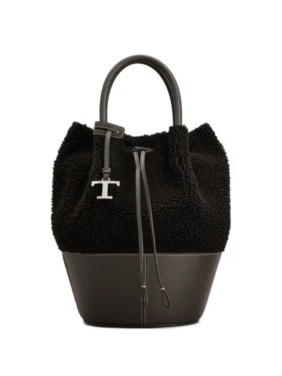 Tod's Shearling Bucket Bag In Black