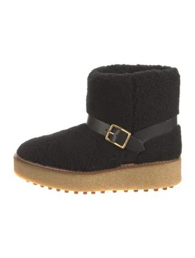 Pre-owned Tod's Shearling Leather Trim Embellishment Snow Boots In Black
