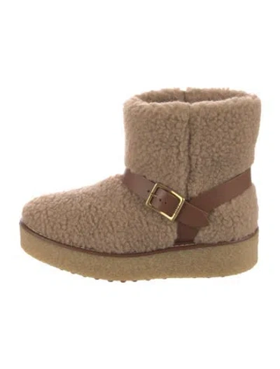 Pre-owned Tod's Shearling Moto Boots In Neutral