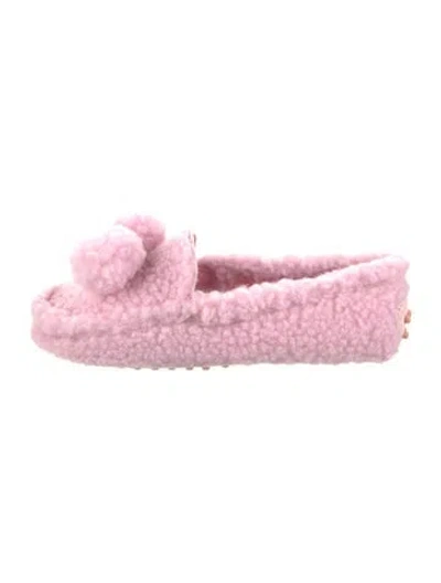 Pre-owned Tod's Shearling Pom-pom Embellishments Flats W/ Tags In Pink