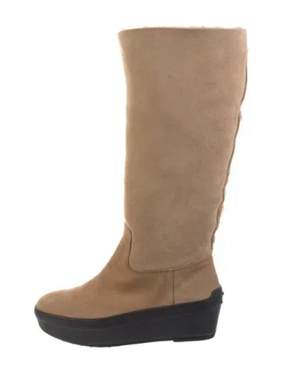Pre-owned Tod's Shearling Riding Boots In Neutral