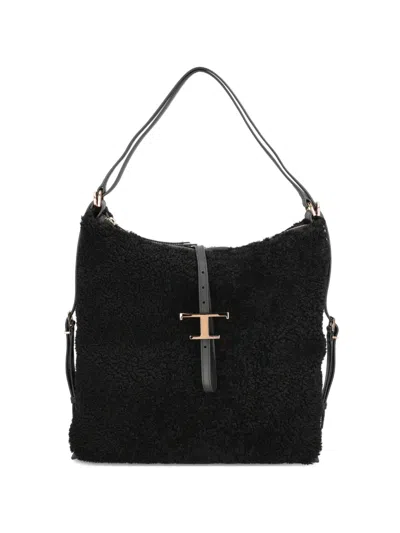 Tod's Shearling Shoulder Bag In Black