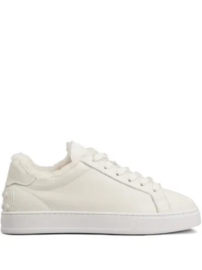 Tod's Shearling-trimmed Sneakers In Neutral