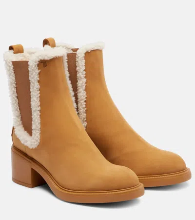 TOD'S SHEARLING-TRIMMED SUEDE CHELSEA BOOTS