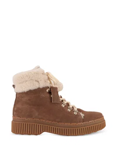 Tod's Shearling-trim Tassel-detail Boots In Brown