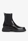 Tod's Black Leather Ankle Boots With Elastic Panels In Black