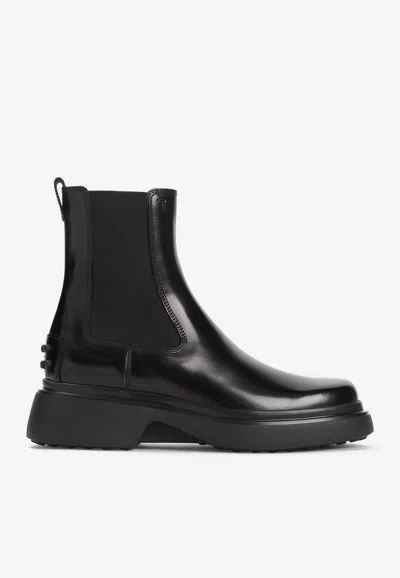 Tod's Shiny Leather Ankle Boots In Black