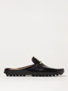 Tod's Calfskin Slip On Loafers With Metallic Strap And Rubber Sole In Black