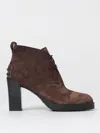 Tod's Brown Suede Ankle Boots With High Block Heel And Lace-up Front In Brown