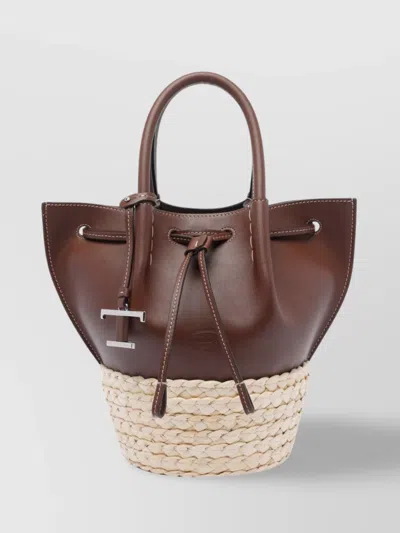 Tod's Shopper With Leather Detail And Contrast Stitching In Brown