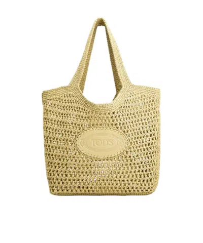 Tod's Shopping Bag In Raffia And Leather Medium In Purple