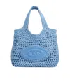 Tod's Shopping Bag In Raffia And Leather Mini In Blue