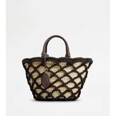 Tod's Shopping Bag In Straw And Leather Small