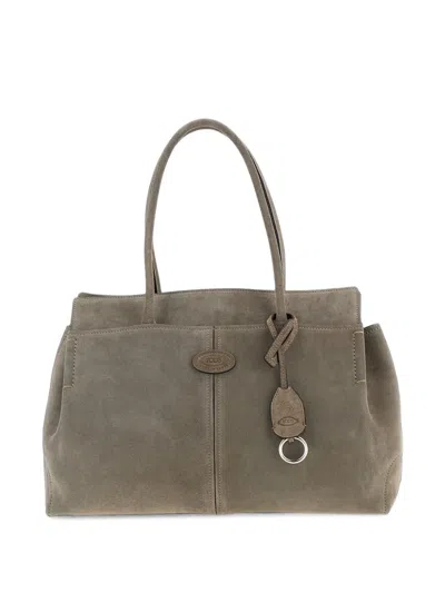Tod's Shopping Bag In Suede Medium In Gray