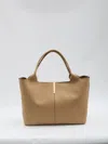 Tod's Beige Tote Bag With Two Top Handles And Logo Plaque On The Front In Leather Woman In Neutral