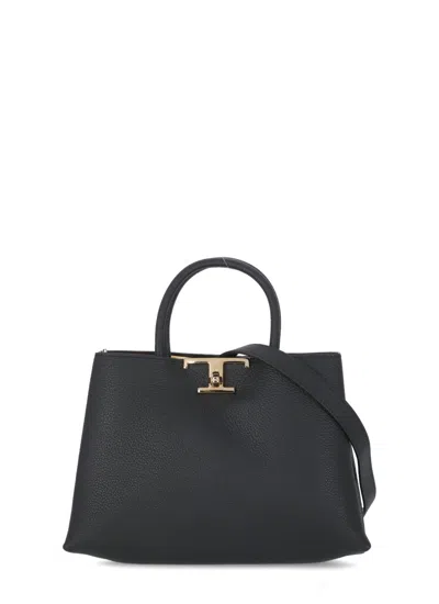 Tod's T Timeless Leather Tote Bag In Black