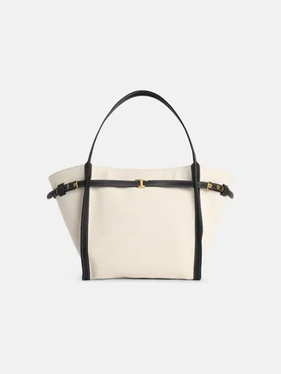 Tod's 'shopping Tim' Canvas And Midi White Leather Bag