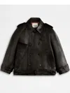 Tod's Comfort Fit Short Trench Coat In Leather In Brown